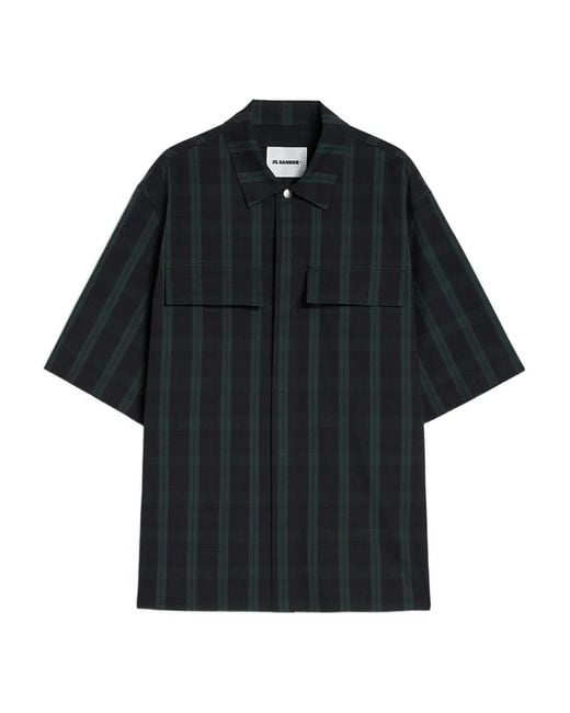 Jil Sander Black Technical Check Pockets Cotton Shirt for men