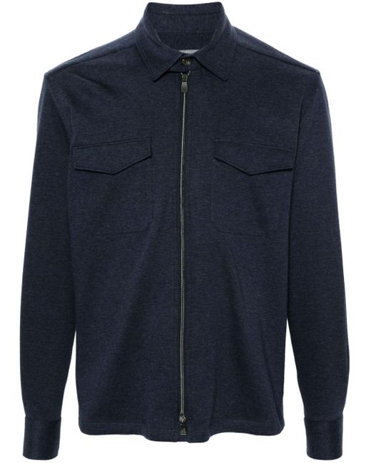 Corneliani Blue Mélange Zip-up Shirt Jacket for men