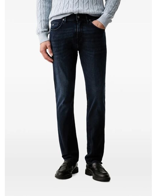 Karl Lagerfeld Blue Logo-Patch Whiskered Jeans for men