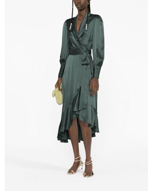 Zimmermann Green Wrap Silk Midi Dress