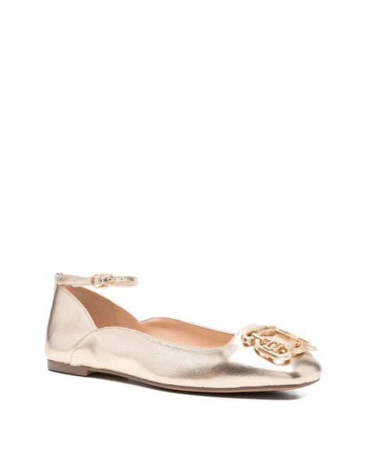 Liu Jo Natural Chain-Embellished Ankle-Strap Ballet Flats