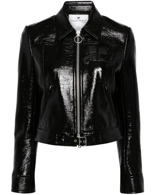 Iconic zipped vinyl jacket di Courreges in Black