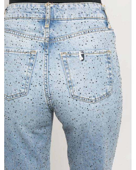 Liu Jo Blue Rhinestone-Embellished Straight-Leg Jeans