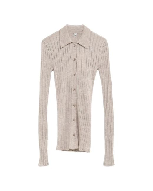 Totême White Ribbed-Knit Cardigan