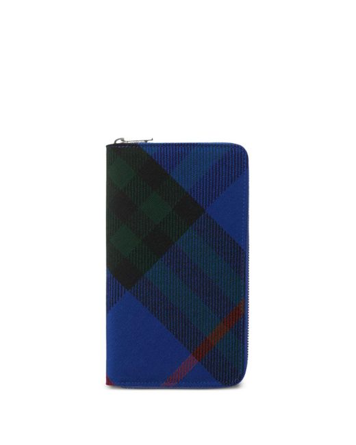 Burberry Blue Large Checked Zip Wallet for men
