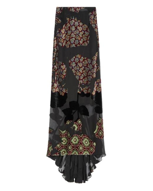 Dries Van Noten Black Floral-Print Ruffled Skirt