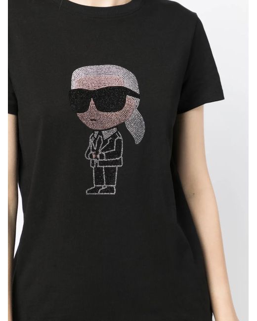 Karl Lagerfeld Black Ikon Rhinestone-Embellished T-Shirt