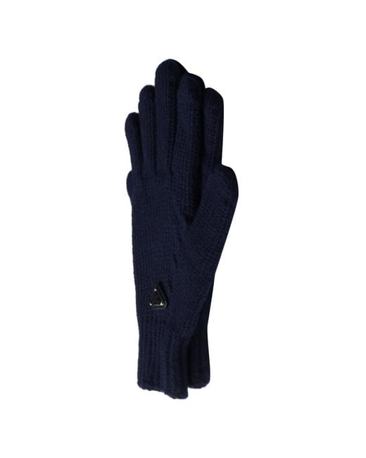 Prada Blue Triangle-Logo Knit Gloves for men