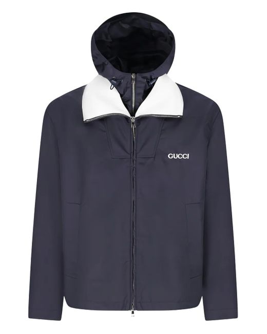 Gucci Blue Attached Hood Logo-Detail Jacket for men