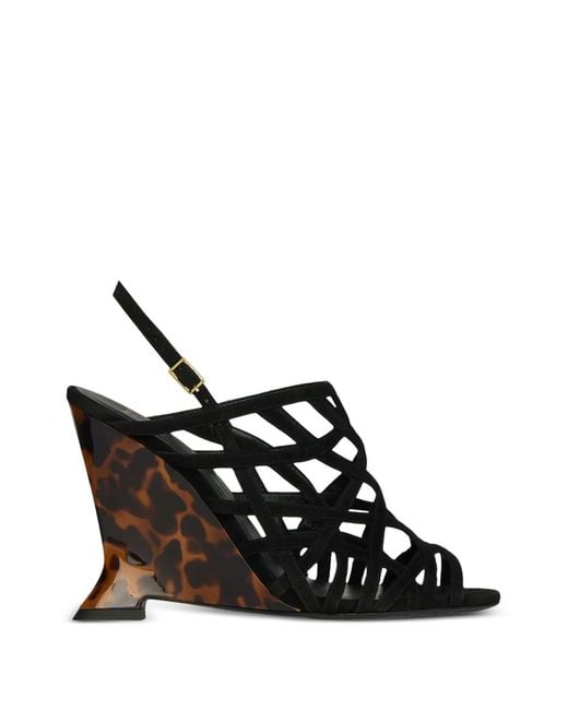 Balmain Black Wedge Cage Sandals