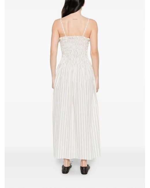 Faithfull The Brand White Araceli Striped Shirred Maxi Dress