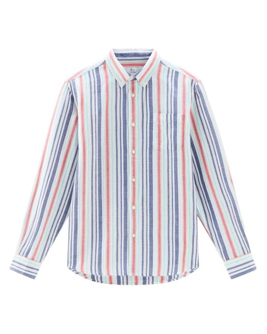 Woolrich White Striped Linen Shirt for men