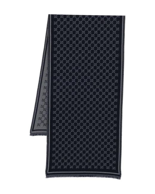 Gucci Blue All-Over Pattern Wool Scarf for men