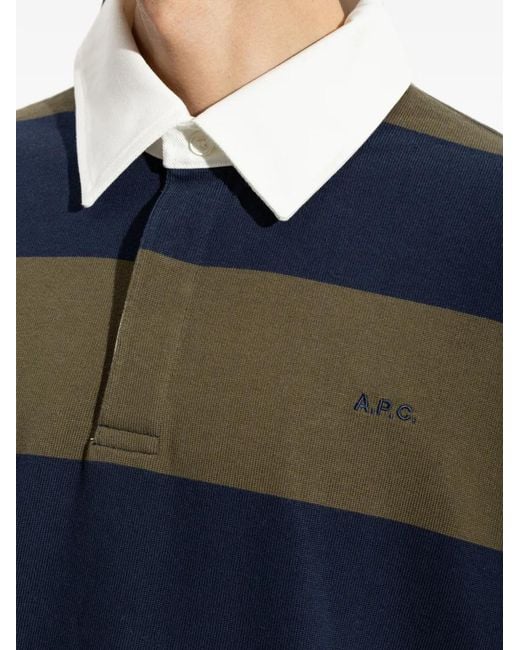 A.P.C. Blue Long-Sleeve Polo Shirt for men