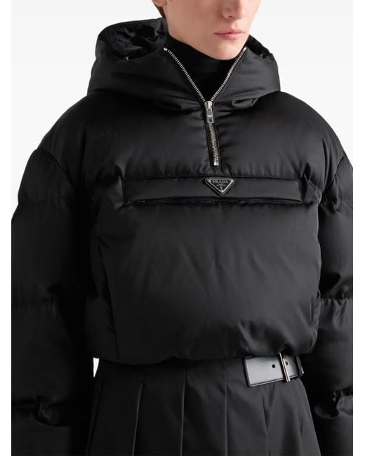 Prada Black Recycled Nylon Cropped Padded Jacket