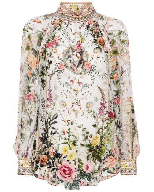 Camilla White Floral-print Silk Blouse