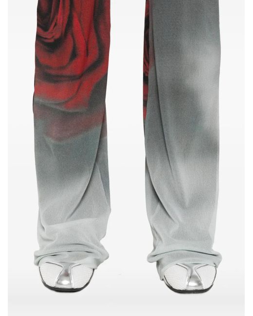Jean Paul Gaultier Purple Rose-Print Mesh Trousers