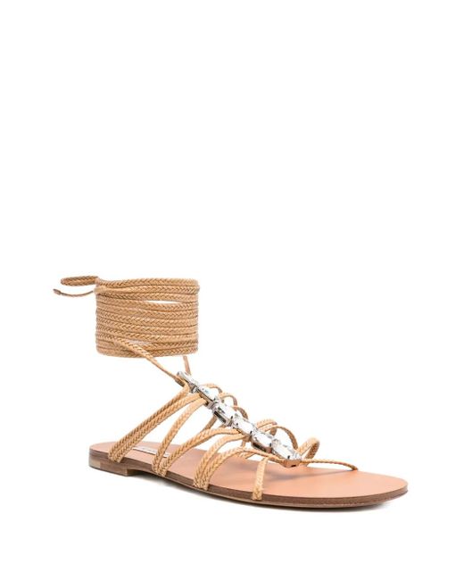 Casadei Natural Crystal-Embellished Lace-Up Sandals