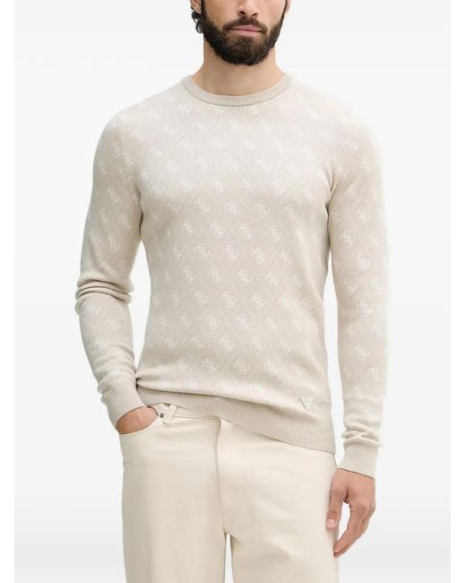 Guess White Logo-Jacquard Sweater for men