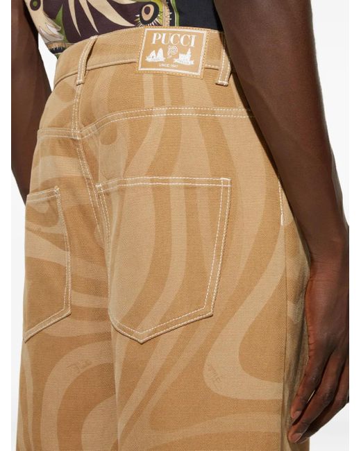 Emilio Pucci Natural Marmo-Print Straight-Leg Trousers