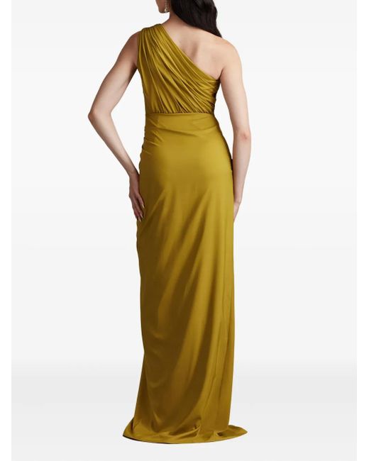 Tadashi Shoji Asymmetrische Avondjurk Met Ruches in het Metallic