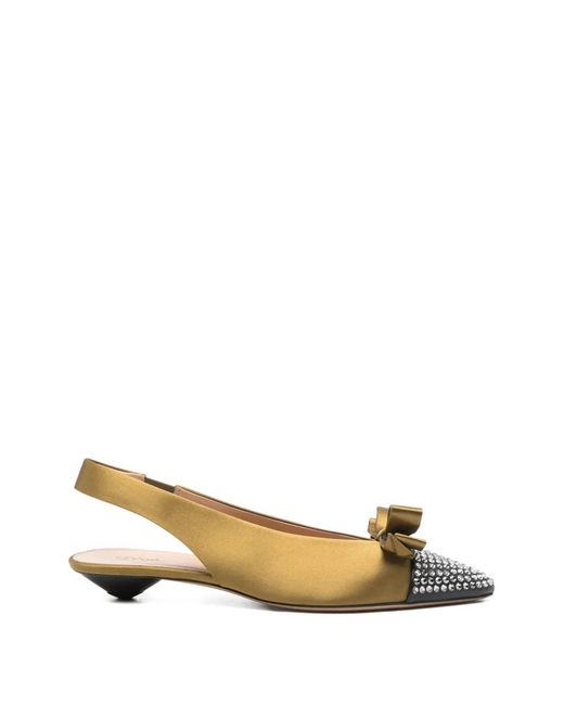 Chloé Metallic Alba Bow-Detail Pointed-Toe Pumps