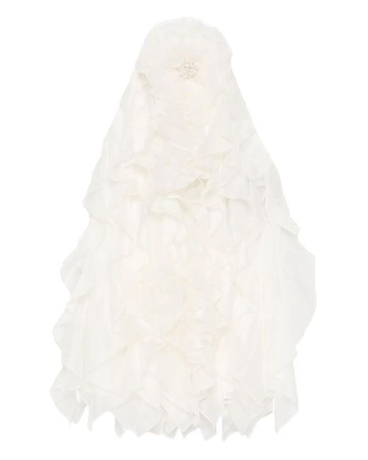 retroféte Arina Mini-Jurk Met Ruches En Bloem in het White