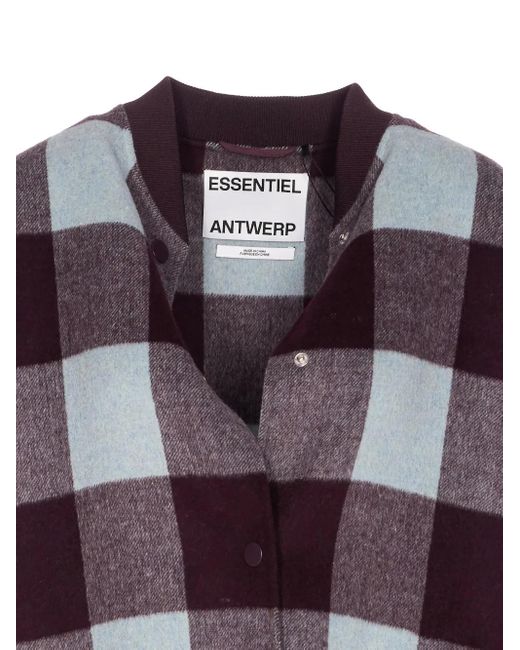 Essentiel Antwerp Brown Double-Breasted Check Coat