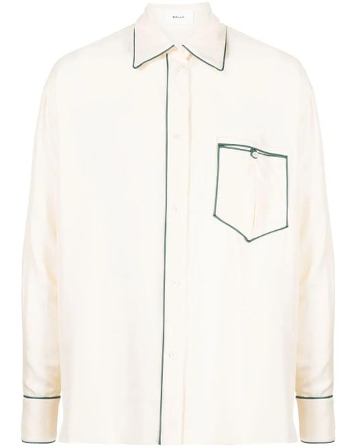 メンズ Bally コントラストパイピング シルクシャツ Natural