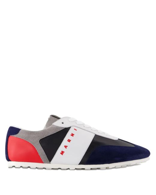Marni Blue Logo Printed Colourblock Lace-Up Sneakers for men