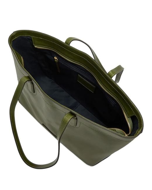 The Bridge Green Larissa Logo-Plaque Leather Tote Bag