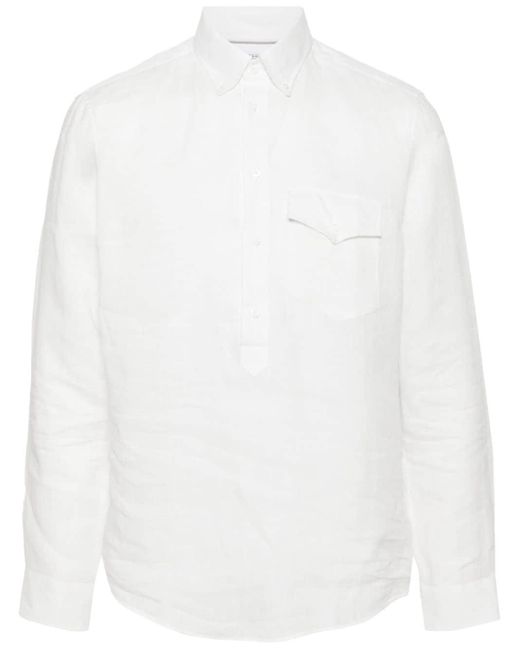 Brunello Cucinelli Langärmeliges Hemd aus Leinen in White für Herren
