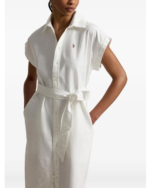 Polo Ralph Lauren White Midi Belted Shirt Dress