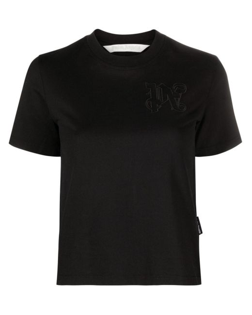 Palm Angels Black T-Shirt mit Logo-Stickerei
