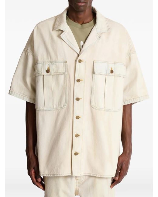 Balmain White Topstitched Short-Sleeve Shirt for men