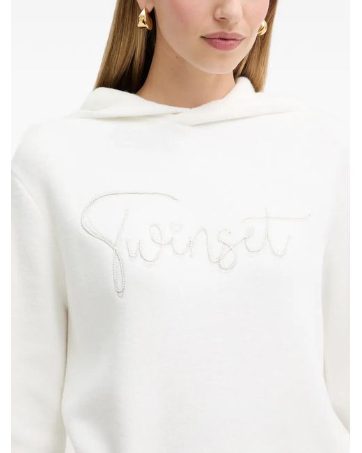 Twinset White Beaded Hoodie