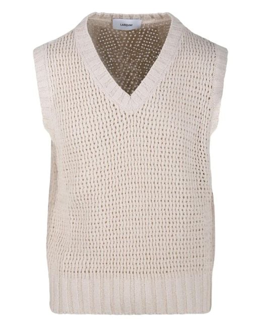 Lardini White V-Neck Open-Knit Sweater for men