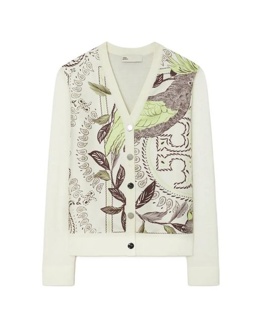 Tory Burch White Silk Front Cardigan