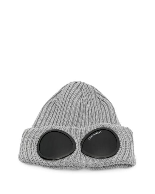 C P Company Gray Goggle-Detail Wool Beanie Hat for men