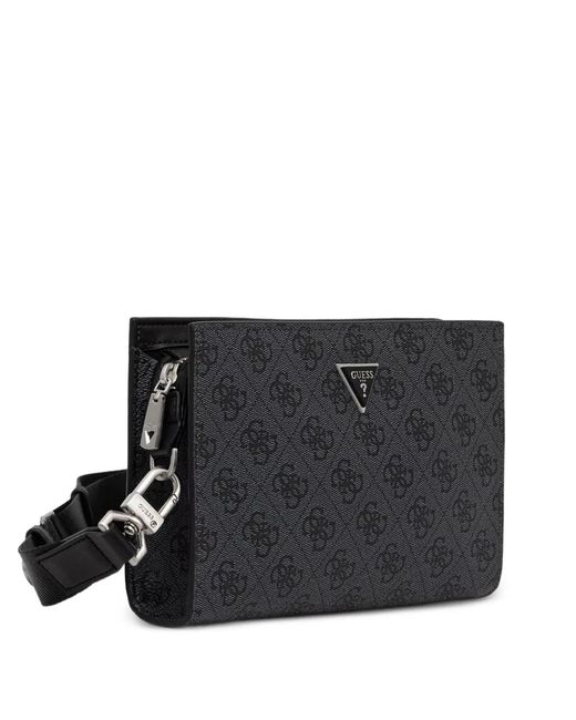 Guess Black Milano Monogram-Print Logo-Plaque Belt Bag for men