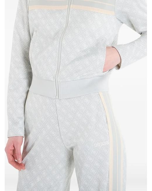 Guess White Logo-Print Zip-Up Jacket