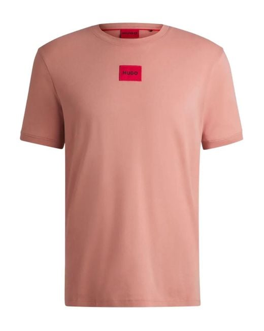 HUGO Pink Logo-Print T-Shirt for men