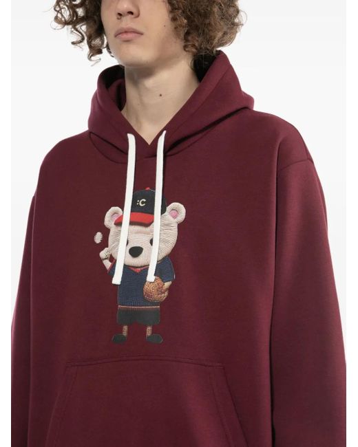 Chocoolate Red Bear-Print Hoodie for men