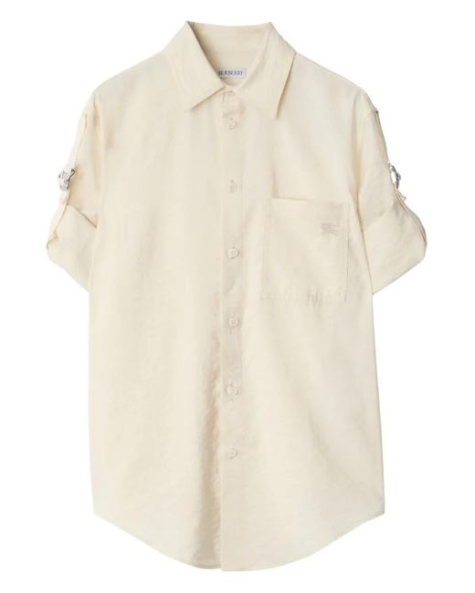 Camisa de seda con logo bordado Burberry de color White