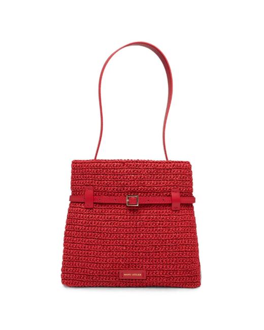 MANU Atelier Red Mini Tote Du Jour Crochet-Knit Tote Bag for men