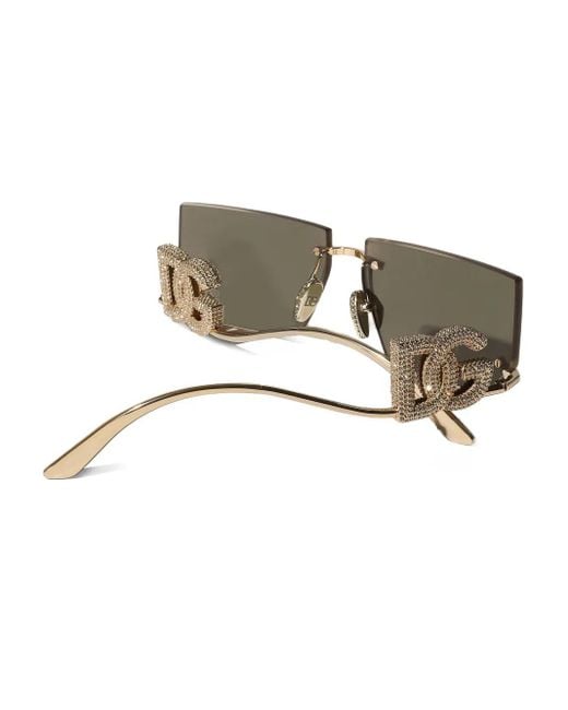 Dolce & Gabbana Natural Crystal-Embellished Rectangle-Frame Sunglasses
