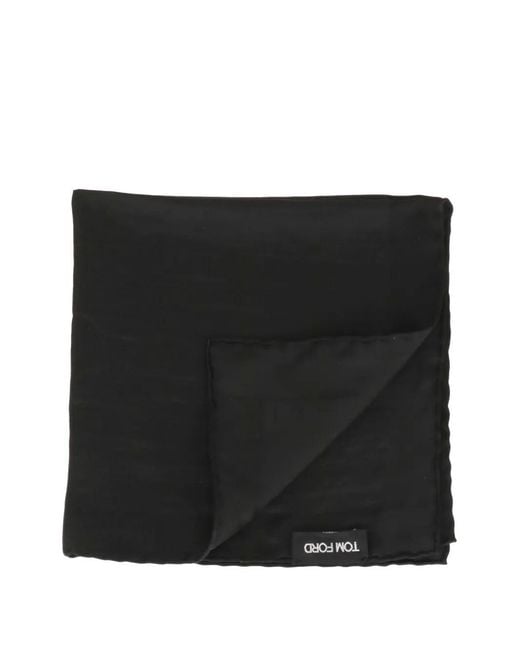 Tom Ford Black Logo-Patch Pocket Square for men