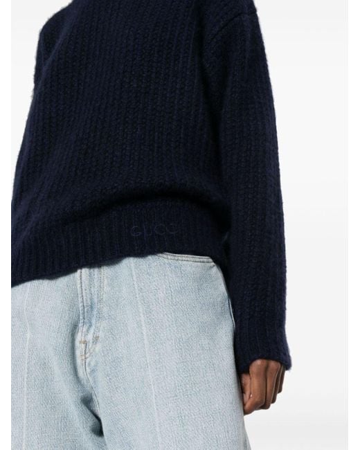 Gucci Blue Logo-embroidered Knitted Cashmere Jumper
