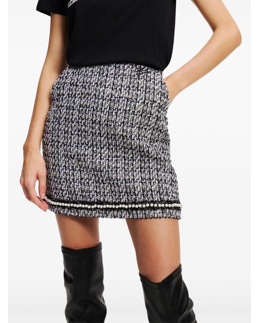 Karl Lagerfeld Black Pearl-Embellished Bouclé Mini Skirt