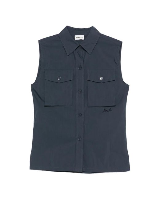 P.A.R.O.S.H. Blue Chemise Sans Manches À Poche Poitrine